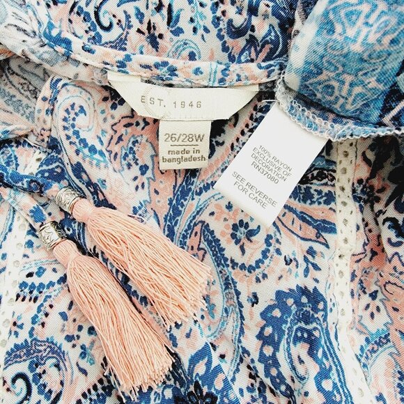 Cato Pink Paisley Peasant Top Plus Size 26/28 Bell Sleeve Lightweight Pullover‎ - Picture 4 of 5